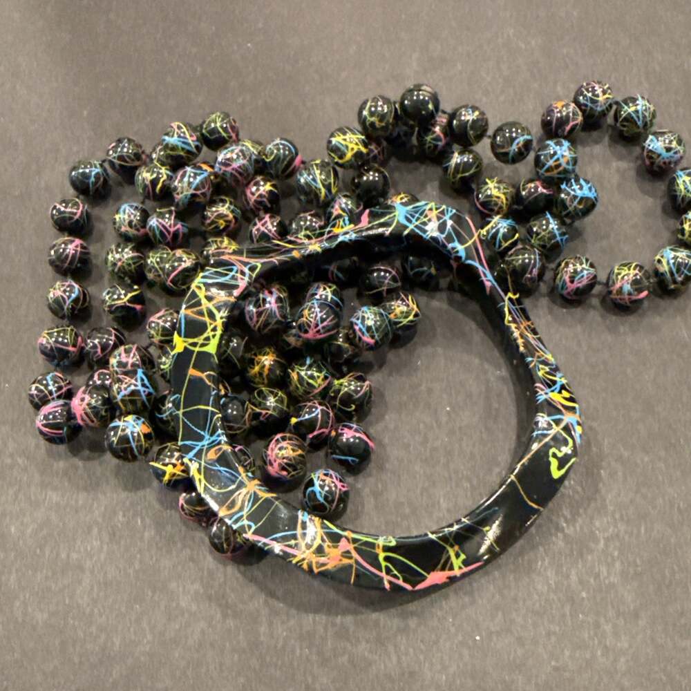VTG 1980s Paint Splatter Necklace & Bangle Black Base & Neon Splatter